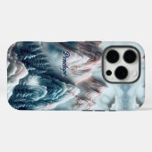 Elegante blauwe bergen chinoiserie monogram Case-Mate iPhone case (Achterkant (horizontaal))