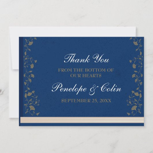 Elegante  Blauwe Bibliotheek Boek Hoesje bruiloft Bedankkaart (Voorkant)