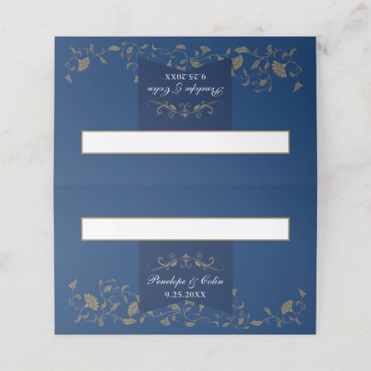 Elegante  Blauwe Bibliotheek Wedding Place Cards Plaatskaartje (Buitenkant ongevouwen)