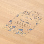 elegante blauwe bladermotief doop acryl uitnodigingen (Laagn)