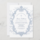 Elegante Blauwe Bladgroen Crest doop uitnodiging (Voorkant)