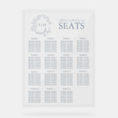 Elegante Blauwe Blauwe Bladerige Crest Monogram Tr Acryl Bord (Voorkant)