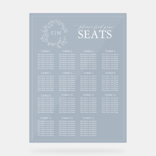 Elegante Blauwe Blauwe Bladerige Crest Monogram Tr Acryl Bord (Voorkant)