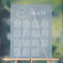 Elegante Blauwe Blauwe Bladerige Crest Monogram Tr Acryl Bord