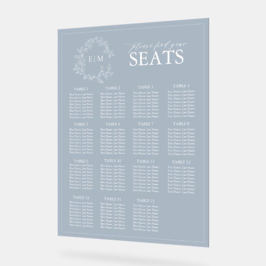 Elegante Blauwe Blauwe Bladerige Crest Monogram Tr Acryl Bord (Hoek)