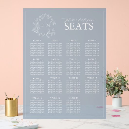 Elegante Blauwe Blauwe Bladerige Crest Monogram Tr Acryl Bord (Huwelijk)