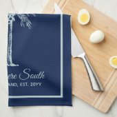 Elegante Blauwe Bleek Teal Palmboom Persoonlijk Theedoek (Quarter Fold)