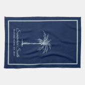 Elegante Blauwe Bleek Teal Palmboom Persoonlijk Theedoek (Horizontaal)