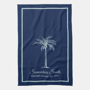 Elegante Blauwe Bleek Teal Palmboom Persoonlijk Theedoek