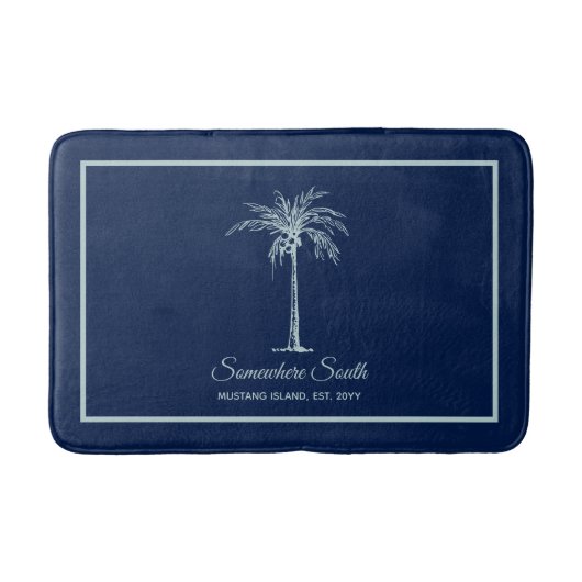 Elegante Blauwe Bleek Turquoise Palmboom Persoonli Badmat (Voorkant)