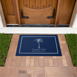 Elegante Blauwe Bleek Turquoise Palmboom Persoonli Deurmat