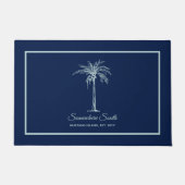 Elegante Blauwe Bleek Turquoise Palmboom Persoonli Deurmat (Voorkant)