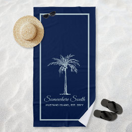 Elegante Blauwe Bleek Turquoise Palmboom Persoonli Strandlaken