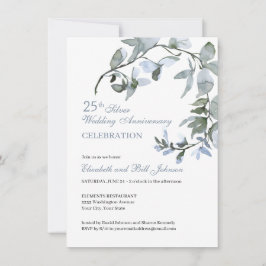 Elegante Blauwe Bloem 25e Huwelijksjubileum Kaart