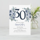 Elegante Blauwe Bloem 30e Verjaardag Kaart (Staand voorkant)