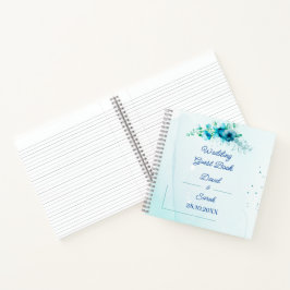 Elegante blauwe bloem aangepaste bruiloft gast notitieboek