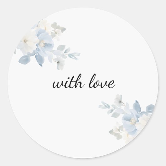 Elegante Blauwe Bloem Aangepaste Ronde Sticker | E (Voorkant)