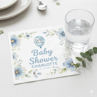 Elegante Blauwe Bloem Baby Shower Servet met Ballo