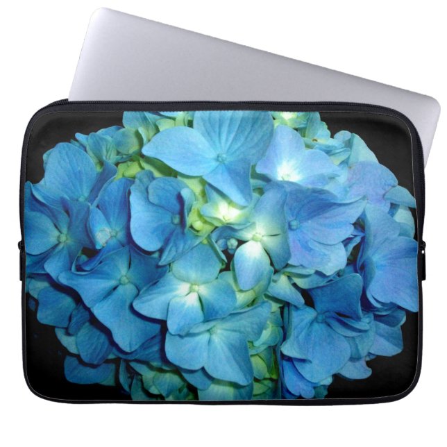 Elegante blauwe bloem bloemenhortensia laptop sleeve (Voorkant)