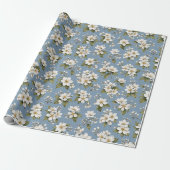 Elegante Blauwe Bloem Bloesem Cadeaupapier (Uitgerold)