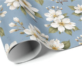 Elegante Blauwe Bloem Bloesem Cadeaupapier (Rol Hoek)