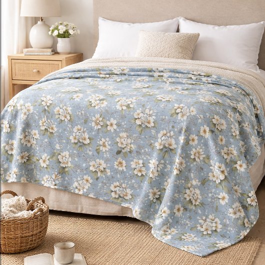 Elegante Blauwe Bloem Bloesem Fleece Deken