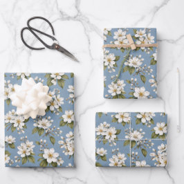 Elegante Blauwe Bloem Bloesem Inpakpapier Vel