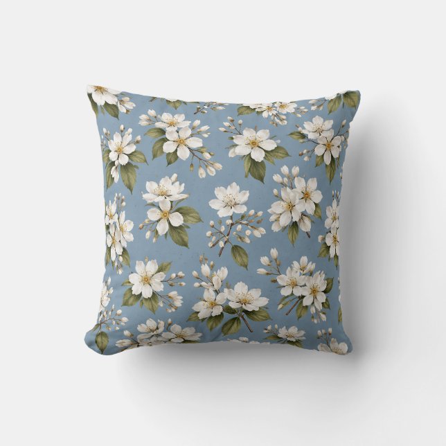 Elegante Blauwe Bloem Bloesem Kussen (Voorkant)