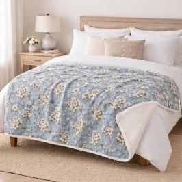 Elegante Blauwe Bloem Bloesem Sherpa Deken