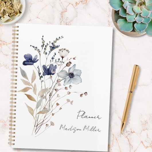 Elegante  Blauwe Bloem Boeket Bloemen 2026 Planner