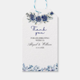 Elegante blauwe bloem botanische trouwcadeaukaartj cadeaulabel