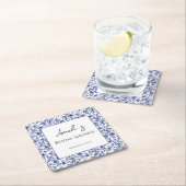 Elegante blauwe bloem bruidsdouche kartonnen onderzetters (Insitu)