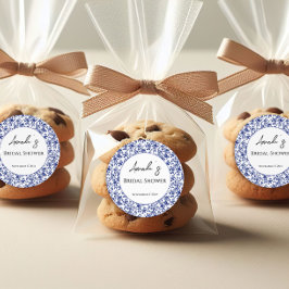 Elegante blauwe bloem bruidsdouche ronde sticker