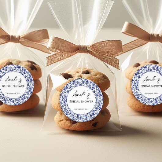 Elegante blauwe bloem bruidsdouche ronde sticker