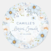 Elegante blauwe bloem bruiloftsshower ronde sticke sticker (Voorkant)