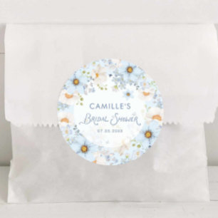Elegante blauwe bloem bruiloftsshower ronde sticke sticker