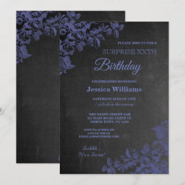Elegante Blauwe Bloem Chalkboard Verrassingsverjaa Kaart
