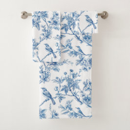 Elegante blauwe bloem chinoiserie  bad handdoek