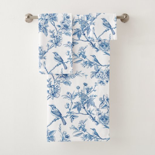 Elegante blauwe bloem chinoiserie  bad handdoek (Insitu)