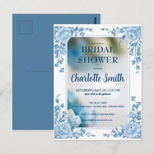 Elegante Blauwe Bloem chinoiserie bruidsdouche Briefkaart