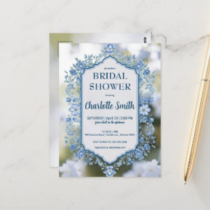 Elegante Blauwe Bloem chinoiserie bruidsdouche Briefkaart