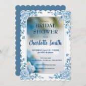 Elegante Blauwe Bloem chinoiserie bruidsdouche Save The Date (Voorkant / Achterkant)