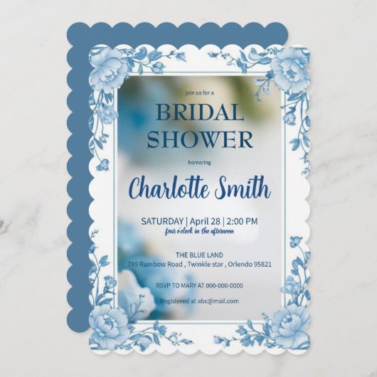 Elegante Blauwe Bloem chinoiserie bruidsdouche Save The Date (Voorkant / Achterkant)