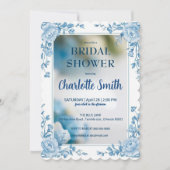 Elegante Blauwe Bloem chinoiserie bruidsmeisjesfee Save The Date (Voorkant)