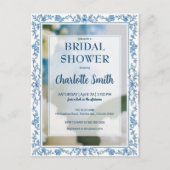 Elegante blauwe bloem chinoiserie bruidssalon briefkaart (Voorkant)