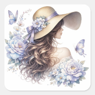 Elegante blauwe bloem dame sticker