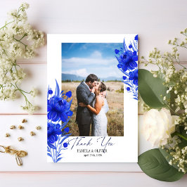 Elegante Blauwe Bloem Foto Bedankkaart