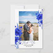 Elegante Blauwe Bloem Foto Bedankkaart (Voorkant)
