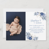 Elegante Blauwe Bloem Foto Kruisdoop Kaart (Voorkant)