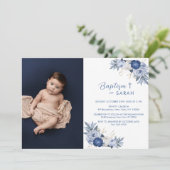 Elegante Blauwe Bloem Foto Kruisdoop Kaart (Staand voorkant)